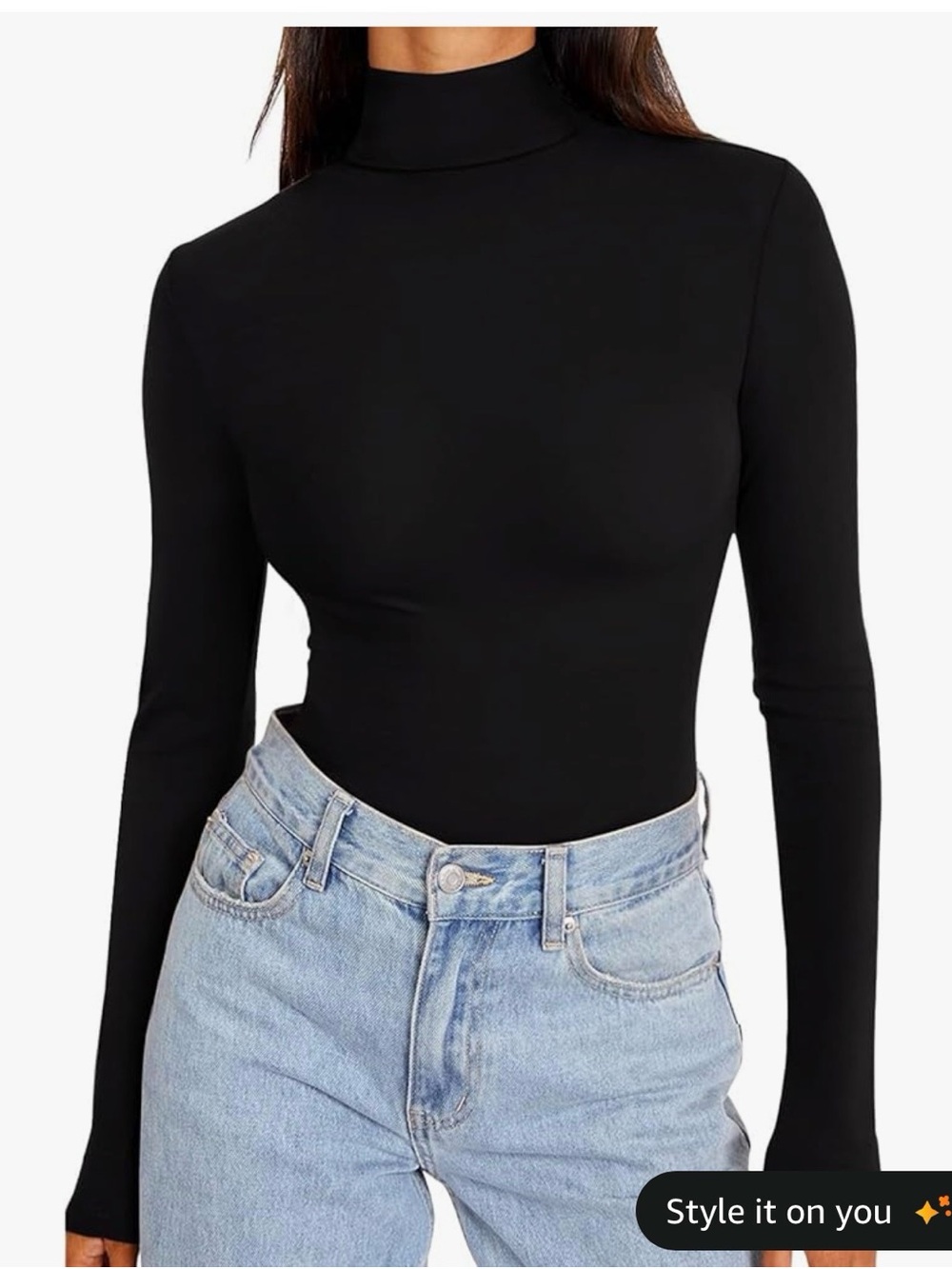 ReoRia Black Mock Neck Long Sleeve Bodysuit